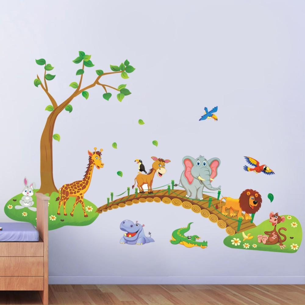 cartoon-jungle-forest-trees-animal-wall-sticker