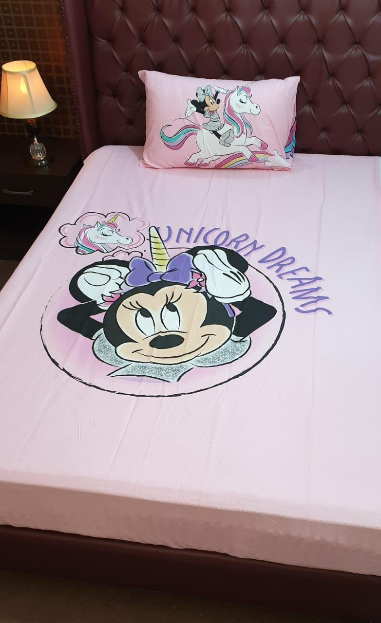 minnie-and-unicorn-kids-bed-sheet