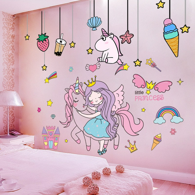 cartoon-wall-sticker-princess-unicorn